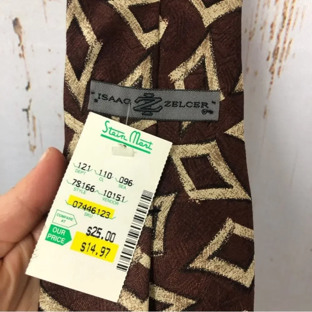 NWT Isaac Zelcer Tie, Brown Patterned Vintage